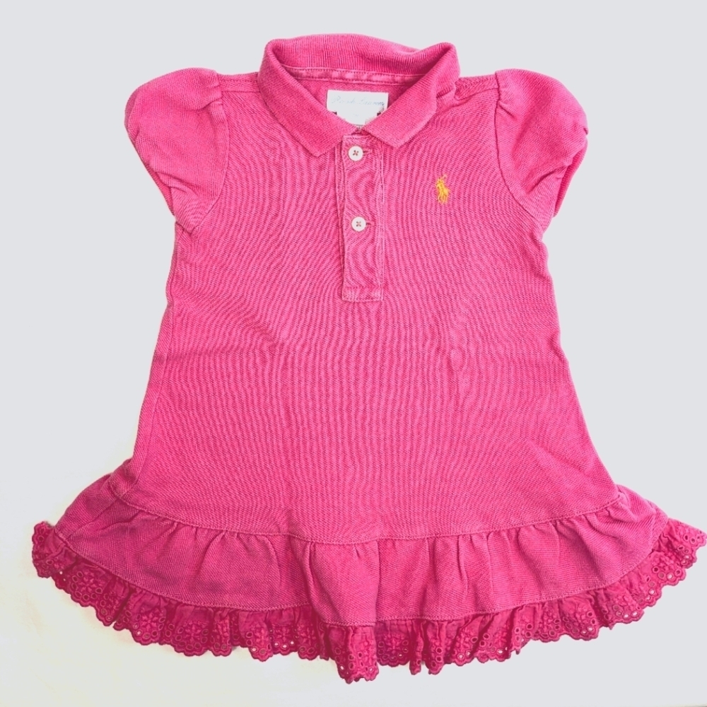 Ralph Lauren Classic Girls Pink Polo Ruffled Dress (Size 6 Months)